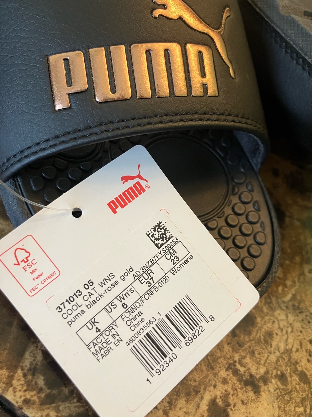 Puma Black Slides with Metallic Rose Accents - Picture 4 of 4